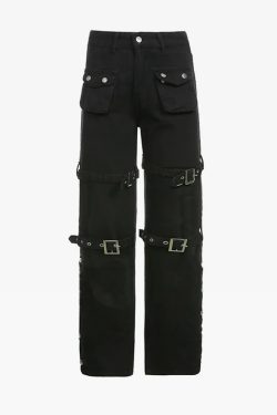 Y2K Grunge Baggy Goth Jeans - Retro 90S Fashion, Summer Y2K Outfits, Dark Y2K Style