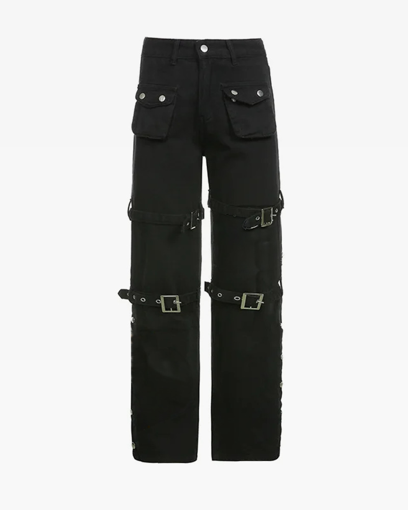 Y2K Grunge Baggy Goth Jeans - Retro 90S Fashion, Summer Y2K Outfits, Dark Y2K Style