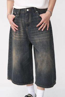 Y2K Grunge Baggy Jean Shorts - Retro 90S Summer Outfit, Y2K Fashion, Pastel Goth Style