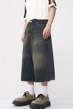 Y2K Grunge Baggy Jean Shorts - Retro 90S Summer Outfit, Y2K Fashion, Pastel Goth Style