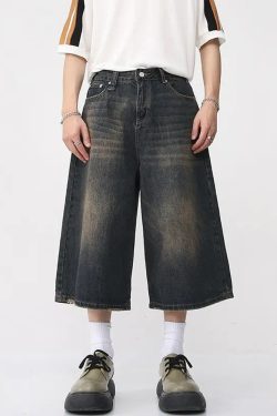 Y2K Grunge Baggy Jean Shorts - Retro 90S Summer Outfit, Y2K Fashion, Pastel Goth Style