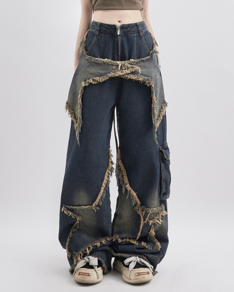 Y2K Grunge Baggy Star Jeans - Retro 90S Fashion, Summer Outfits, And Hip Hop Style Y2K Grunge Baggy Star Jeans - Retro 90S Fashion, Summer Outfits, And Hip Hop Style
