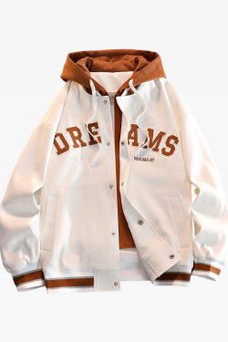 Y2K Grunge Baseball Jacket With Hood - Retro 90S Fashion, Summer Y2K Outfits, Pastel Goth Style