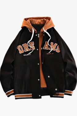 Y2K Grunge Baseball Jacket With Hood - Retro 90S Fashion, Summer Y2K Outfits, Pastel Goth Style