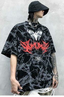 Y2K Grunge Bat Print T-Shirt - Retro 90S Fashion, Summer Y2K Outfits, Gothic Y2K Style