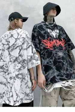 Y2K Grunge Bat Print T-Shirt - Retro 90S Fashion, Summer Y2K Outfits, Gothic Y2K Style