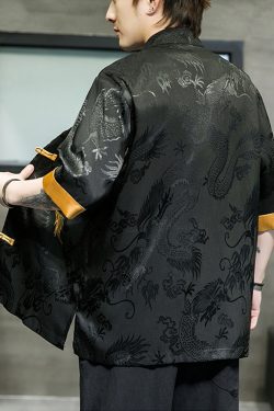 Y2K Grunge Black And Gold Kimono Cardigan - Retro 90S Summer Outfit, Gothic Y2K Fashion