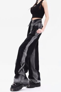 Y2K Grunge Black And Gray Jeans - Retro 90S Fashion, Summer Y2K Outfits, Gothic Y2K Style