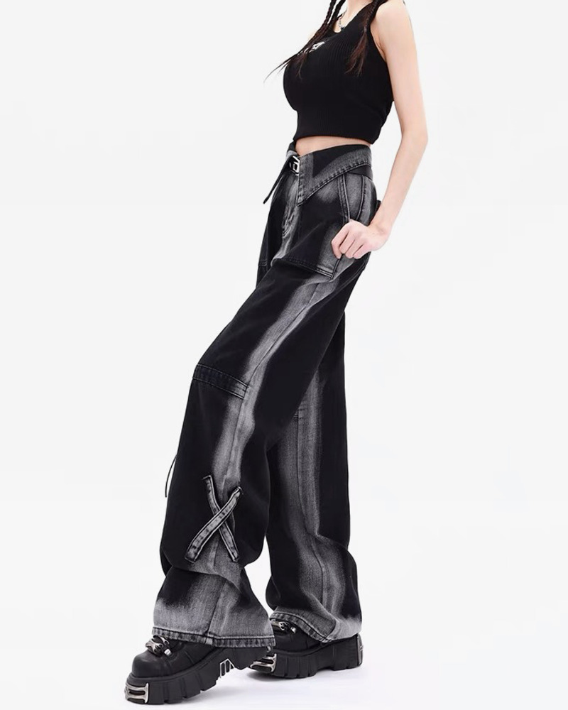 Y2K Grunge Black And Gray Jeans - Retro 90S Fashion, Summer Y2K Outfits, Gothic Y2K Style