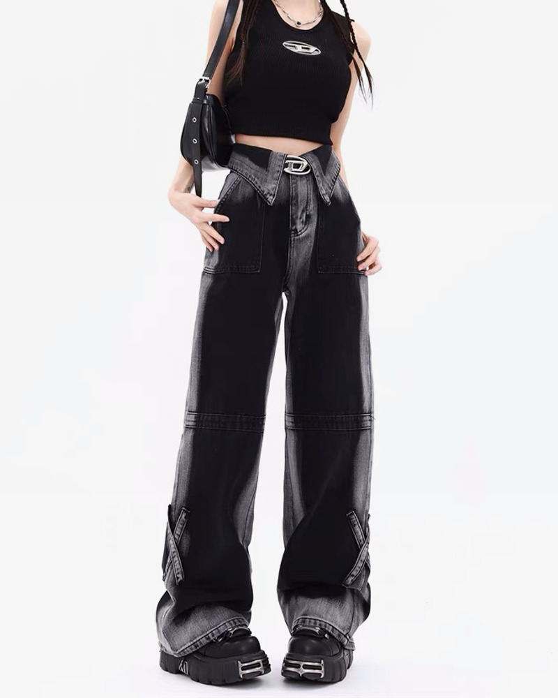 Y2K Grunge Black And Gray Jeans - Retro 90S Fashion, Summer Y2K Outfits, Gothic Y2K Style