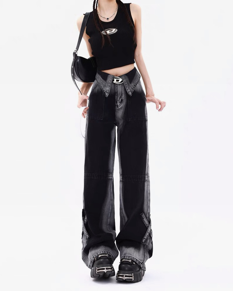 Y2K Grunge Black And Gray Jeans - Retro 90S Fashion, Summer Y2K Outfits, Gothic Y2K Style