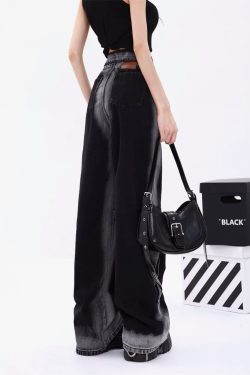 Y2K Grunge Black And Gray Jeans - Retro 90S Fashion, Summer Y2K Outfits, Gothic Y2K Style