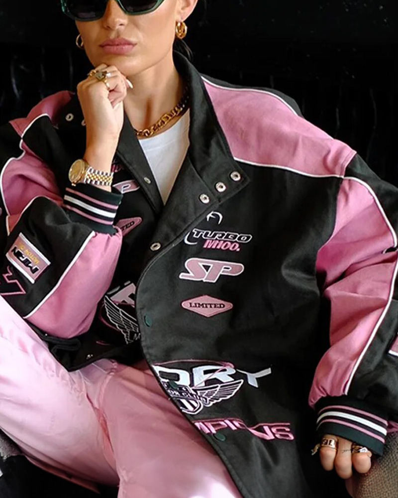 Y2K Grunge Black And Pink Racer Jacket - 90S Fashion, Retro Style, Y2K Club Outfits Y2K Grunge Black And Pink Racer Jacket - 90S Fashion, Retro Style, Y2K Club Outfits