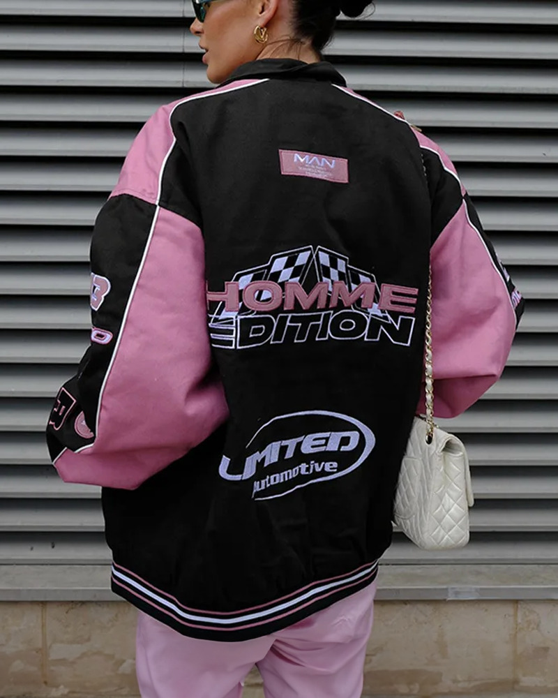 Y2K Grunge Black And Pink Racer Jacket - 90S Fashion, Retro Style, Y2K Club Outfits Y2K Grunge Black And Pink Racer Jacket - 90S Fashion, Retro Style, Y2K Club Outfits