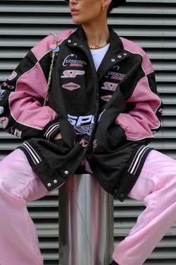 Y2K Grunge Black And Pink Racer Jacket - 90S Fashion, Retro Style, Y2K Club Outfits