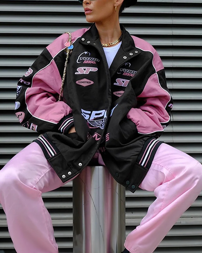 Y2K Grunge Black And Pink Racer Jacket - 90S Fashion, Retro Style, Y2K Club Outfits Y2K Grunge Black And Pink Racer Jacket - 90S Fashion, Retro Style, Y2K Club Outfits