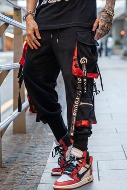 Y2K Grunge Black And Red Cargo Pants - 90S Retro Style, Y2K Summer Outfits, Gothic Y2K
