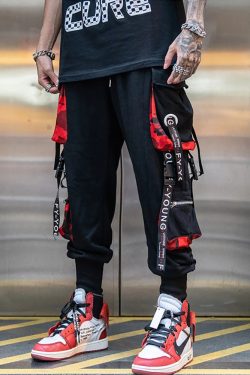 Y2K Grunge Black And Red Cargo Pants - 90S Retro Style, Y2K Summer Outfits, Gothic Y2K