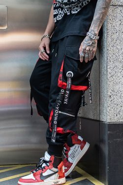 Y2K Grunge Black And Red Cargo Pants - 90S Retro Style, Y2K Summer Outfits, Gothic Y2K