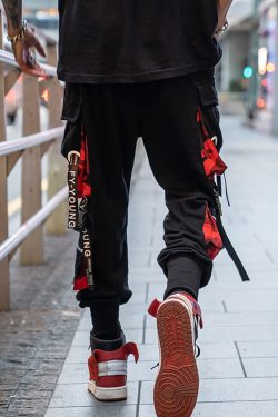 Y2K Grunge Black And Red Cargo Pants - 90S Retro Style, Y2K Summer Outfits, Gothic Y2K