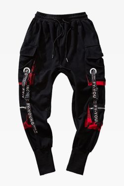 Y2K Grunge Black And Red Cargo Pants - 90S Retro Style, Y2K Summer Outfits, Gothic Y2K
