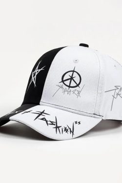 Y2K Grunge Black And White Cap - Retro 90S Fashion, Y2K Summer Outfits, And Gothic Y2K Style