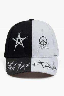 Y2K Grunge Black And White Cap - Retro 90S Fashion, Y2K Summer Outfits, And Gothic Y2K Style