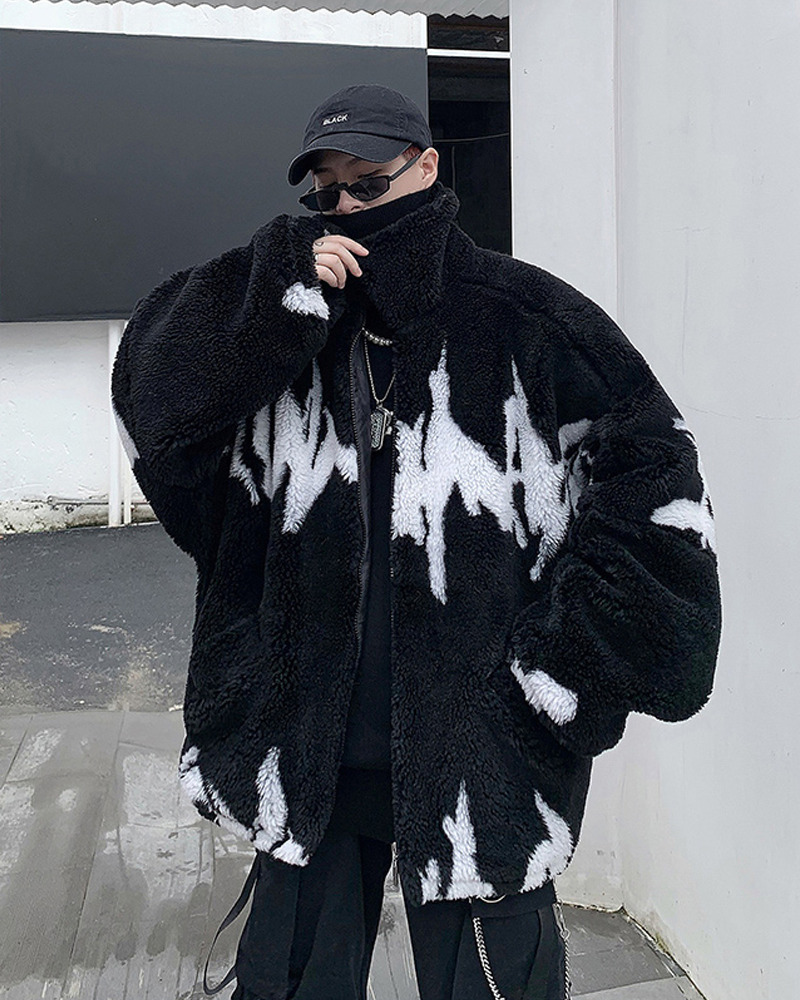 Y2K Grunge Black And White Fleece Jacket - Retro 90S Fashion, Y2K Outfits, Gothic Y2K Style Y2K Grunge Black And White Fleece Jacket - Retro 90S Fashion, Y2K Outfits, Gothic Y2K Style