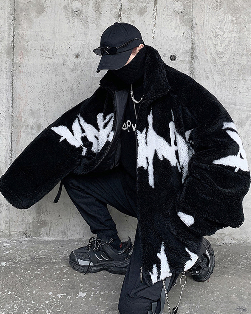 Y2K Grunge Black And White Fleece Jacket - Retro 90S Fashion, Y2K Outfits, Gothic Y2K Style Y2K Grunge Black And White Fleece Jacket - Retro 90S Fashion, Y2K Outfits, Gothic Y2K Style