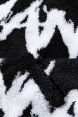 Y2K Grunge Black And White Fleece Jacket - Retro 90S Fashion, Y2K Outfits, Gothic Y2K Style