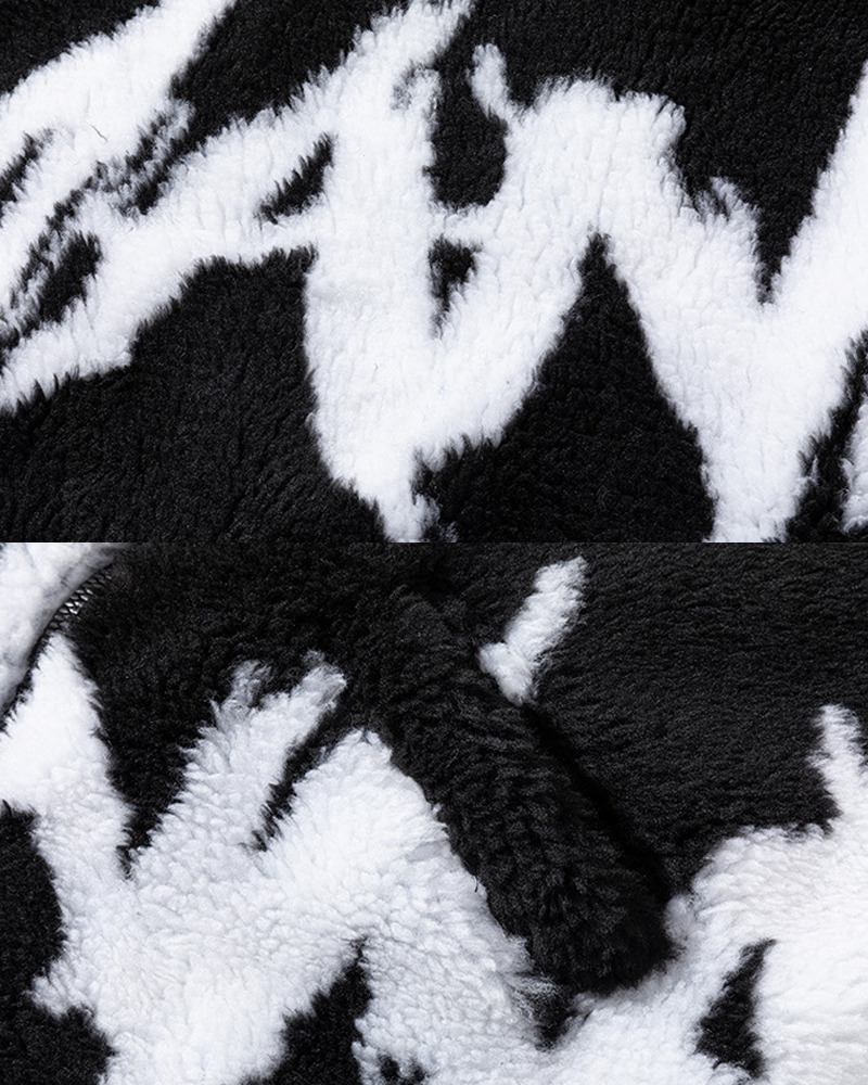 Y2K Grunge Black And White Fleece Jacket - Retro 90S Fashion, Y2K Outfits, Gothic Y2K Style Y2K Grunge Black And White Fleece Jacket - Retro 90S Fashion, Y2K Outfits, Gothic Y2K Style