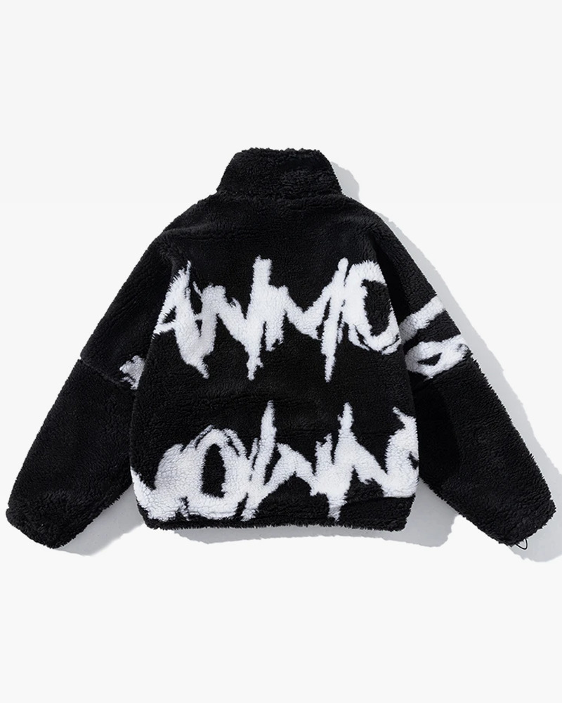 Y2K Grunge Black And White Fleece Jacket - Retro 90S Fashion, Y2K Outfits, Gothic Y2K Style Y2K Grunge Black And White Fleece Jacket - Retro 90S Fashion, Y2K Outfits, Gothic Y2K Style