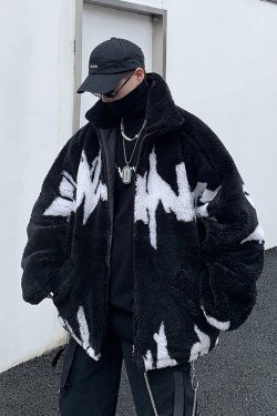 Y2K Grunge Black And White Fleece Jacket - Retro 90S Fashion, Y2K Outfits, Gothic Y2K Style