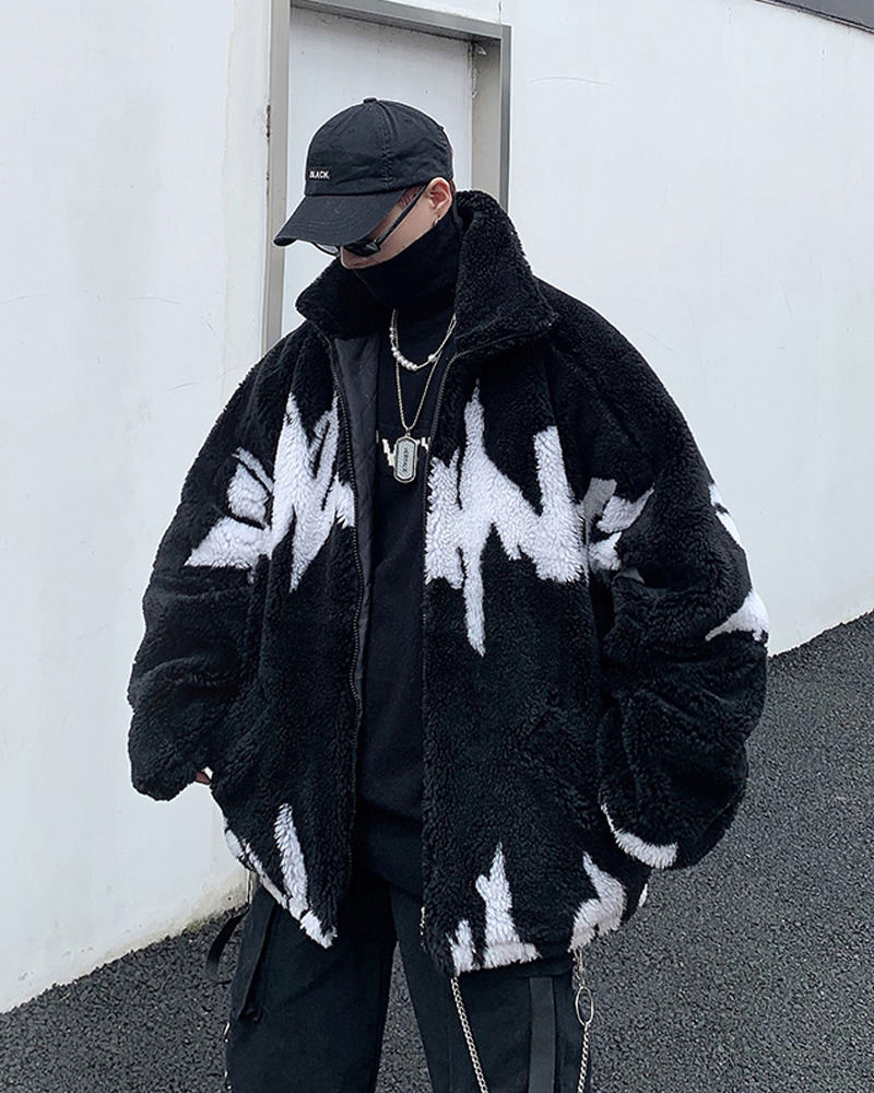 Y2K Grunge Black And White Fleece Jacket - Retro 90S Fashion, Y2K Outfits, Gothic Y2K Style Y2K Grunge Black And White Fleece Jacket - Retro 90S Fashion, Y2K Outfits, Gothic Y2K Style