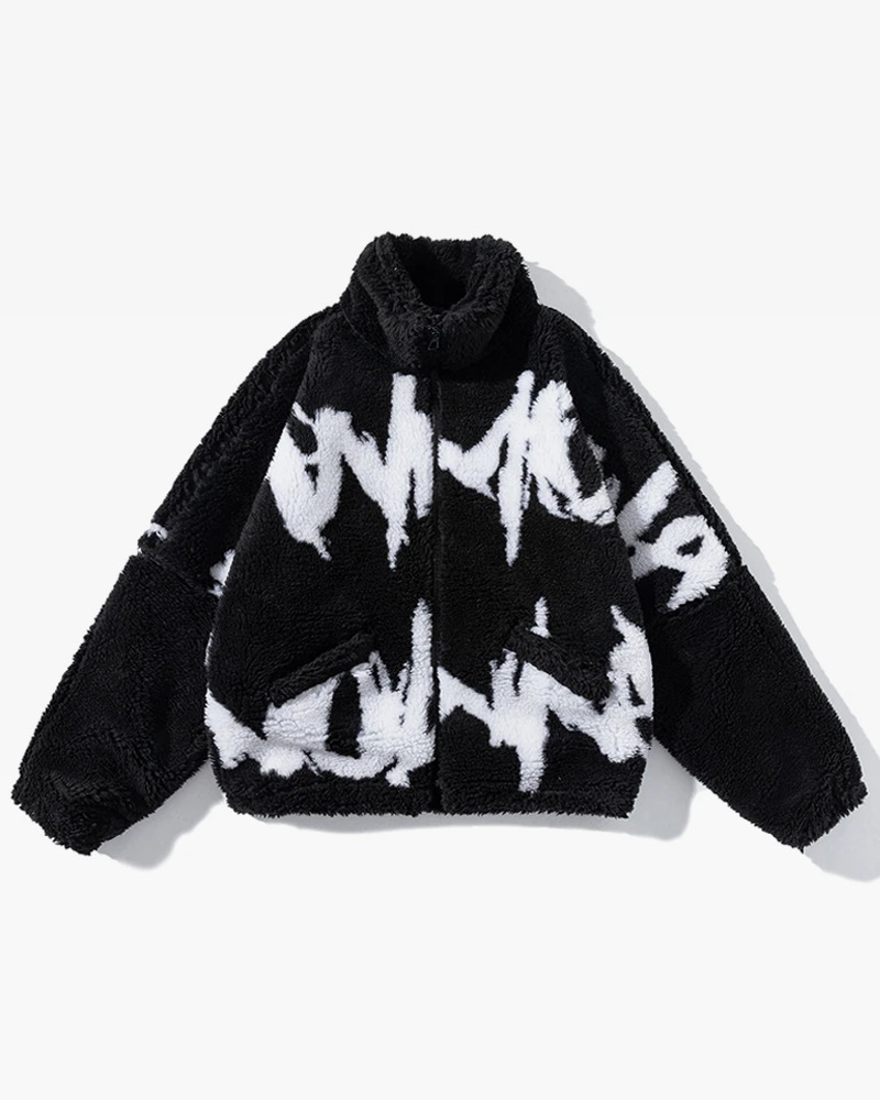 Y2K Grunge Black And White Fleece Jacket - Retro 90S Fashion, Y2K Outfits, Gothic Y2K Style Y2K Grunge Black And White Fleece Jacket - Retro 90S Fashion, Y2K Outfits, Gothic Y2K Style