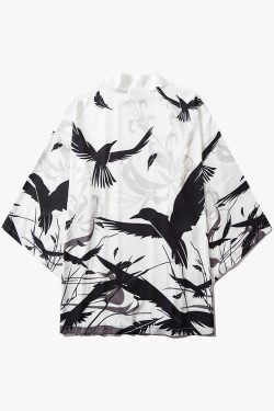 Y2K Grunge Black And White Kimono Jacket - Retro 90S Fashion, Summer Y2K Outfits, Gothic Style