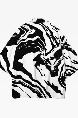 Y2K Grunge Black And White Kimono Top - Retro 90S Fashion, Summer Y2K Outfits