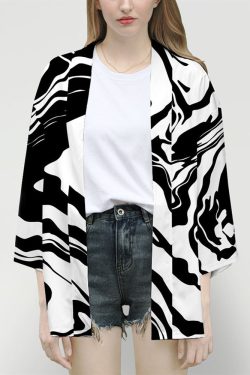 Y2K Grunge Black And White Kimono Top - Retro 90S Fashion, Summer Y2K Outfits