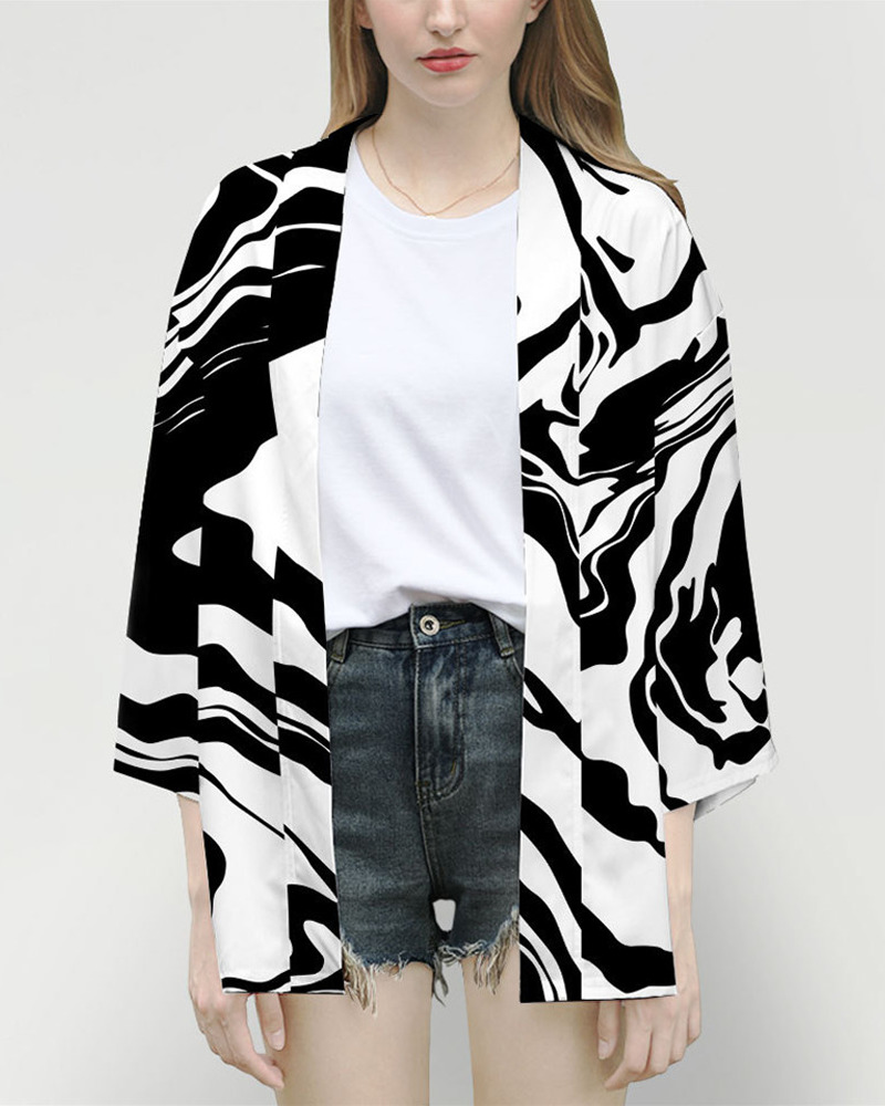 Y2K Grunge Black And White Kimono Top - Retro 90S Fashion, Summer Y2K Outfits Y2K Grunge Black And White Kimono Top - Retro 90S Fashion, Summer Y2K Outfits