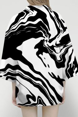 Y2K Grunge Black And White Kimono Top - Retro 90S Fashion, Summer Y2K Outfits