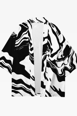 Y2K Grunge Black And White Kimono Top - Retro 90S Fashion, Summer Y2K Outfits