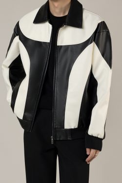 Y2K Grunge Black And White Leather Jacket - Retro 90S Fashion, Summer Y2K Outfits