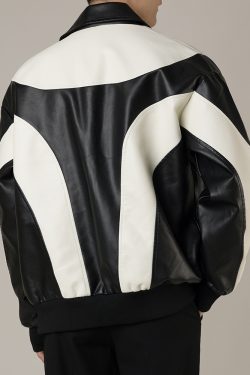 Y2K Grunge Black And White Leather Jacket - Retro 90S Fashion, Summer Y2K Outfits