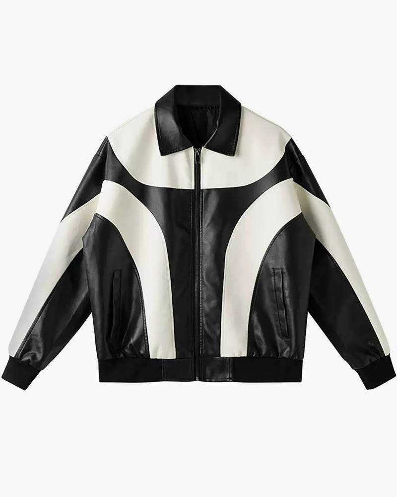 Y2K Grunge Black And White Leather Jacket - Retro 90S Fashion, Summer Y2K Outfits Y2K Grunge Black And White Leather Jacket - Retro 90S Fashion, Summer Y2K Outfits