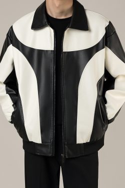 Y2K Grunge Black And White Leather Jacket - Retro 90S Fashion, Summer Y2K Outfits