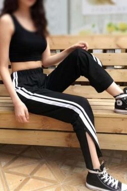 Y2K Grunge Black Ankle Cut Elastic Pants - Retro 90S Aesthetic Summer Outfit