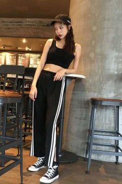 Y2K Grunge Black Ankle Cut Elastic Pants - Retro 90S Aesthetic Summer Outfit