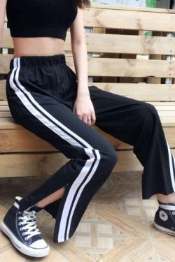 Y2K Grunge Black Ankle Cut Elastic Pants - Retro 90S Aesthetic Summer Outfit