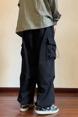 Y2K Grunge Black Baggy Cargo Pants - 90S Retro Style, Summer Y2K Outfits, Gothic Y2K Fashion