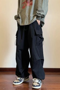 Y2K Grunge Black Baggy Cargo Pants - 90S Retro Style, Summer Y2K Outfits, Gothic Y2K Fashion